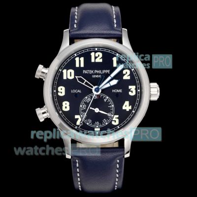 PPF Super Clone Patek Philippe Calatrava 5524G Pilot Travel Time Blue Face Men's Watch 